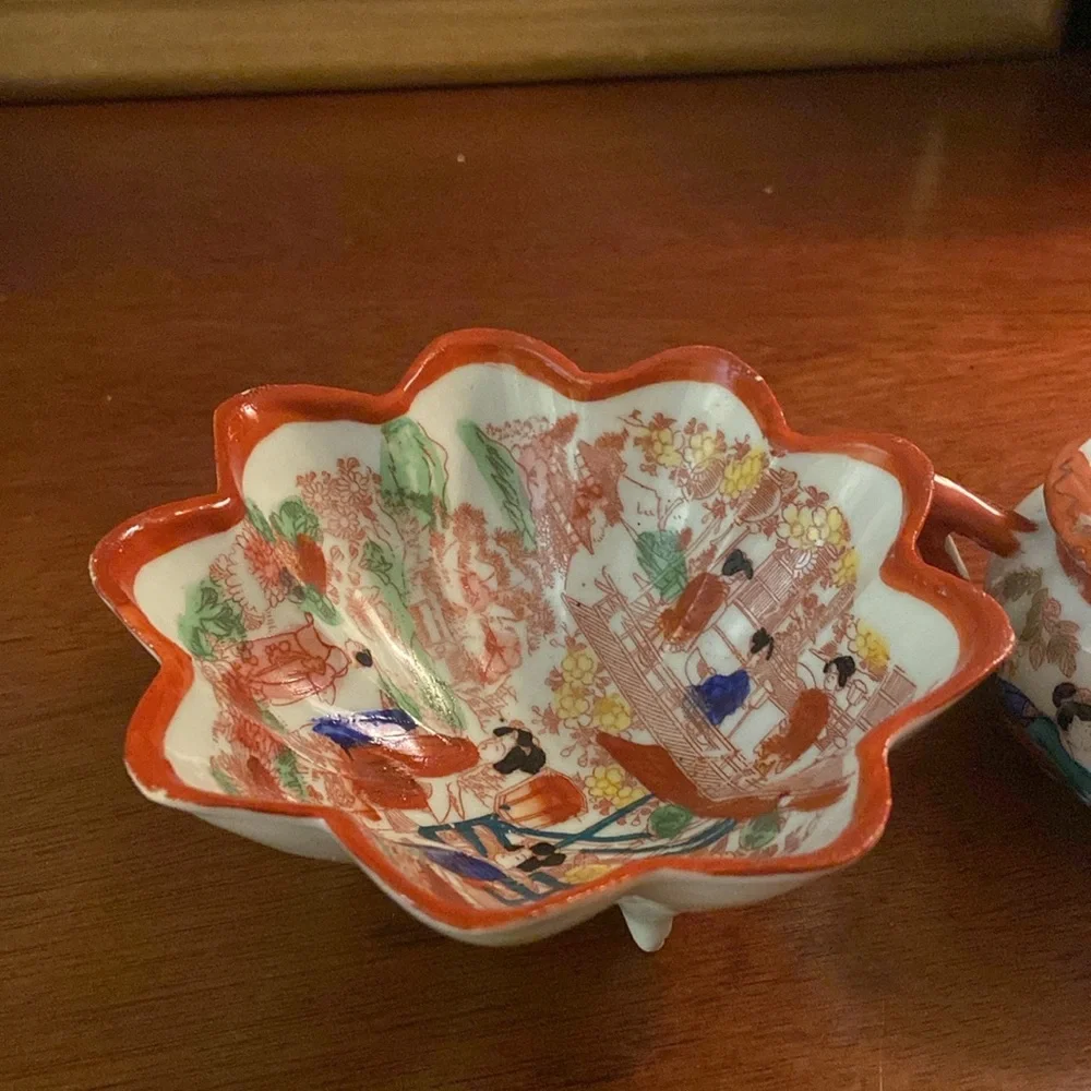 Vintage footed bowl and covered small dish made in Japan